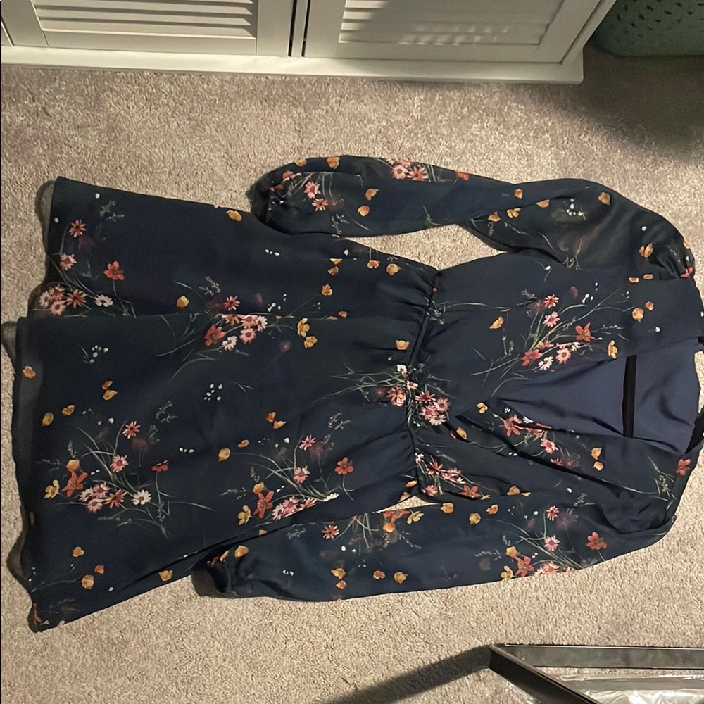 Cupshe Floral Long Sleeve Dress - Navy and Multicolor